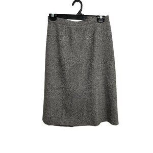 Nordstrom Black & White Herringbone Wool Blend A-Line Skirt Size 6 Petite Preppy